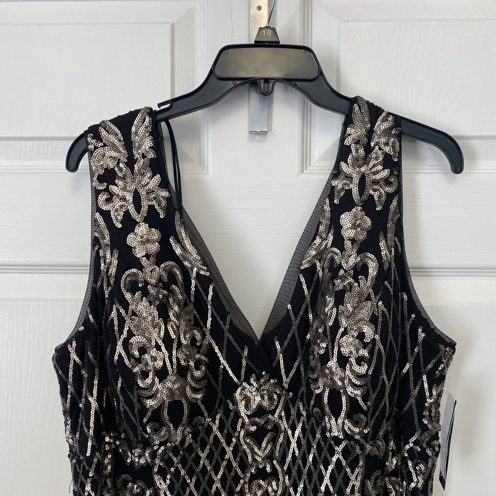 Gold Sequin Black Evening Gown - Picture 6 of 13